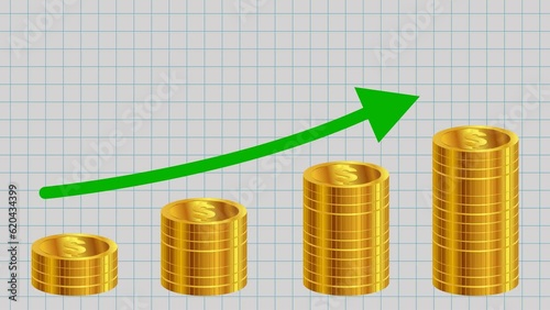Money coin stack graph 4K footage