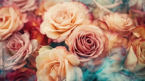Rosen Blume in Pastell-Ton mit unscharfen Textur. Floral abstrakten Hintergrund. S    e Farbe  Festliche Illustration  zarte Tapete Textur  Stoff-Design. Generative AI