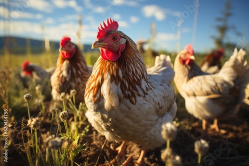 Organic free range chicken farm. Generative AI