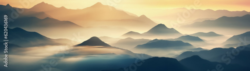 sunrise over the misty mountains at morning  created using generative AI tools