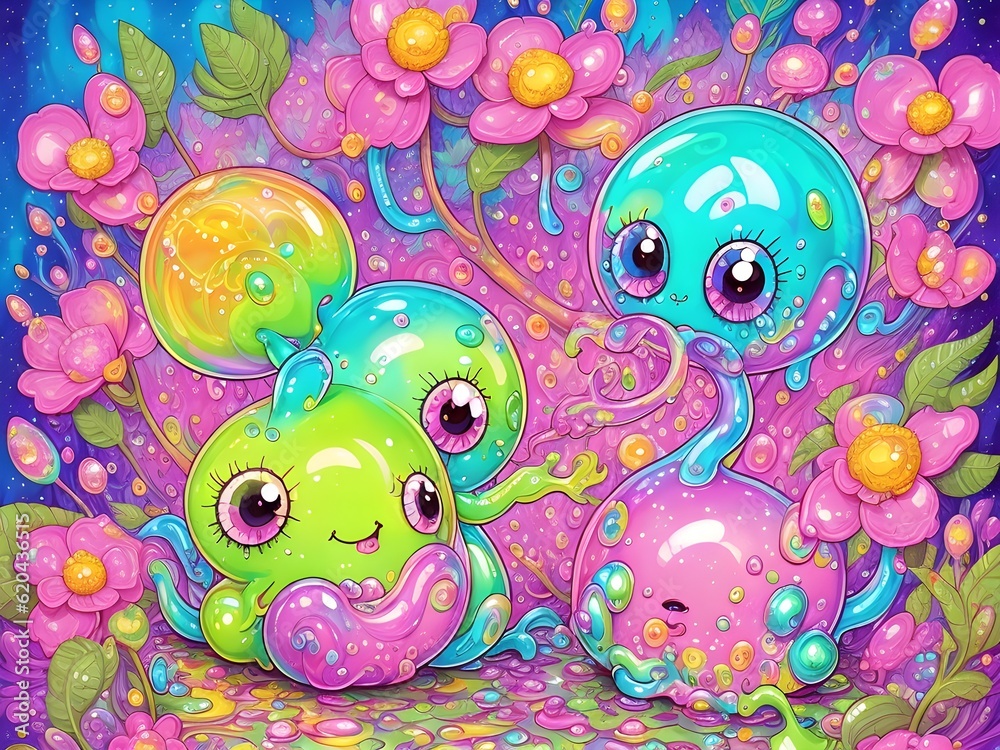 Cute Slime Creatures, Generative AI Illustration