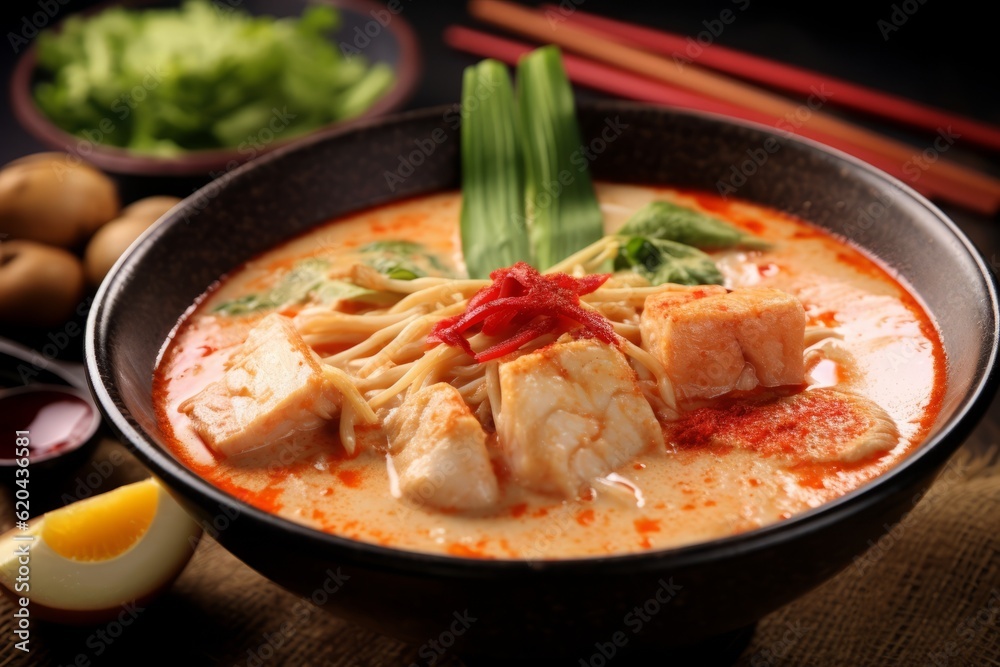 jjamppong, japanese noodle soup with salmon, Generative AI jjamppong, japanese noodle soup with salmon, Generative AI