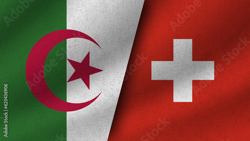 Switzerland and Algeria Realistic Two Flags Together, 3D Illustration photo