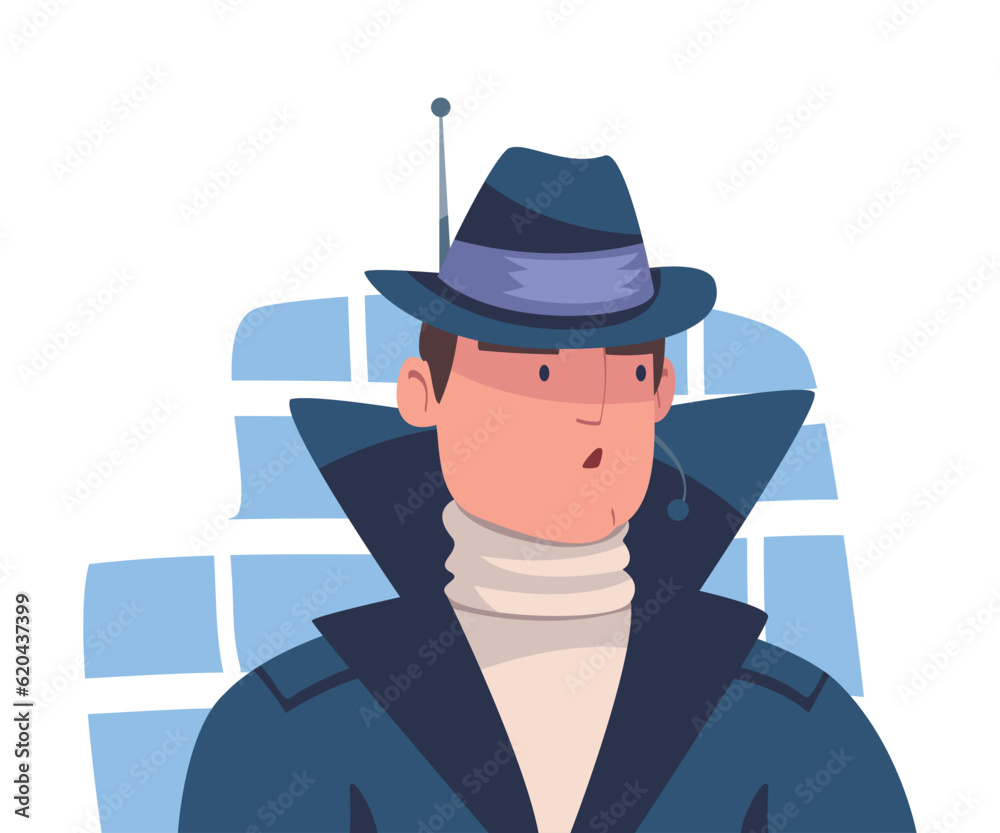Man Spy Character in Black Coat and Hat Investigating Vector Illustration