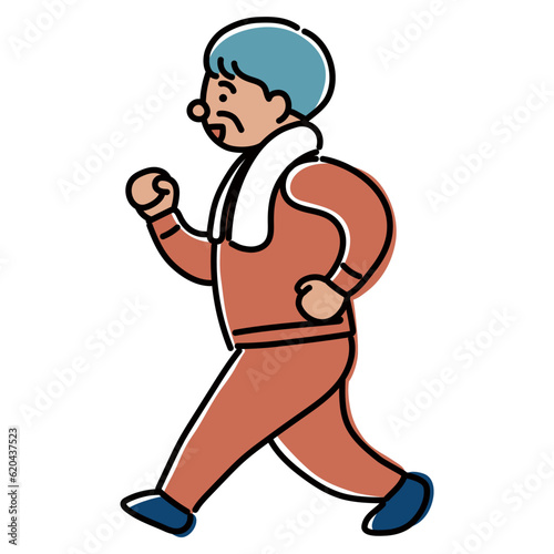 元気にウォーキングをする高齢男性のイラスト