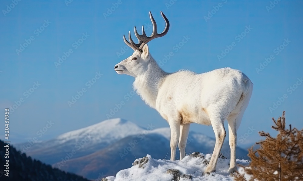 The golden-horned white deer adds an ethereal beauty to the forest Creating using generative AI tools
