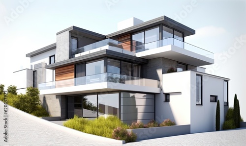Contemporary home design on isolated white background Creating using generative AI tools © uhdenis