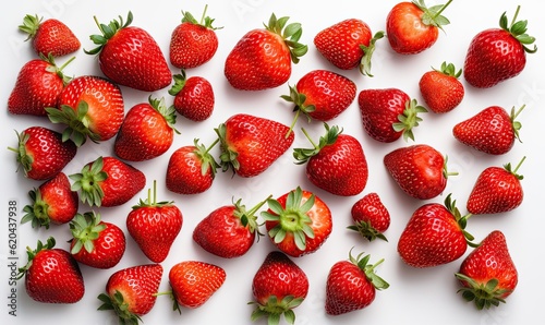 Close-up of fresh strawberries with green leaves isolated Creating using generative AI tools
