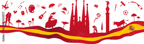 Waving horizontal Spain flag. vector