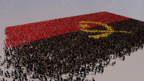Angolan Flag formed from a Crowd of People. Banner of Angola on White. photo