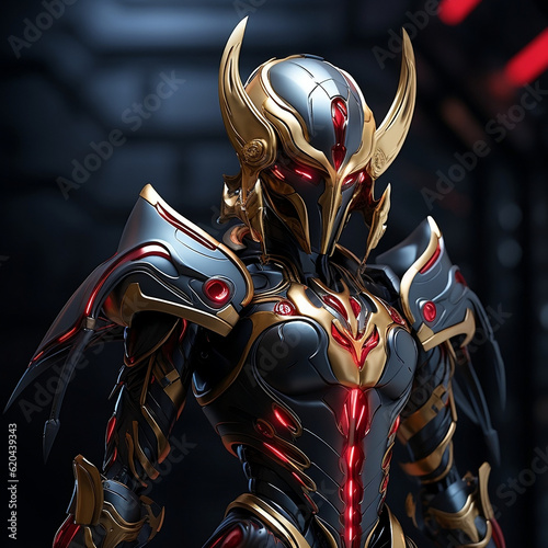 Alien warrior,  monsters, cyborg, in three dimensions. heroic space portal. Generative AI