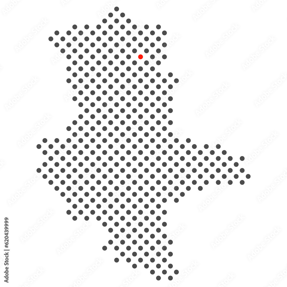 Stendal im Bundesland Sachsen-Anhalt: Karte aus dunklen Punkten mit roter Markierung