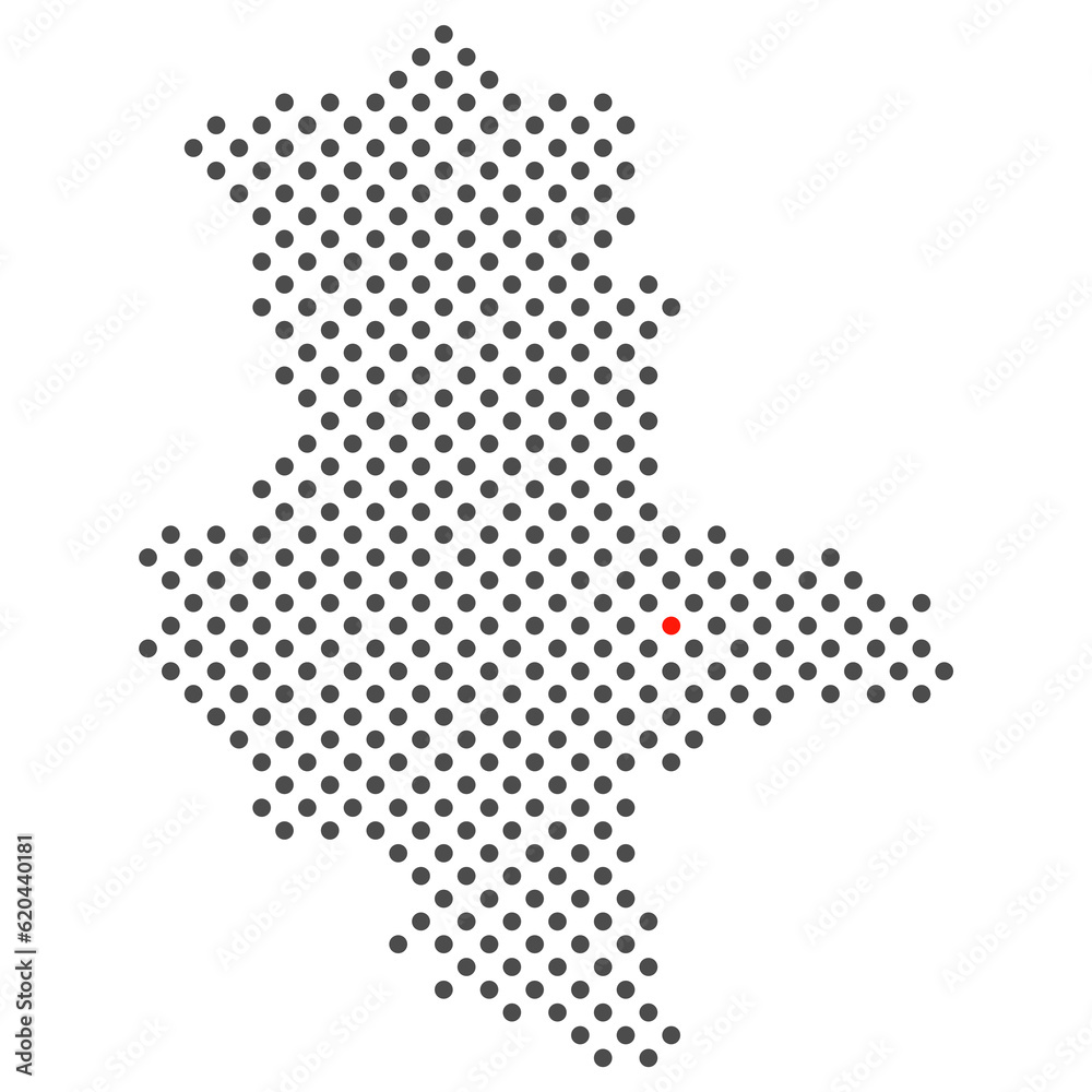 Dessau im Bundesland Sachsen-Anhalt: Karte aus dunklen Punkten mit roter Markierung