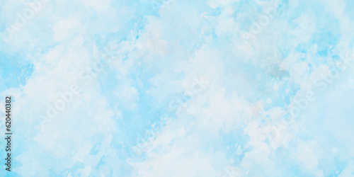 Light blue watercolor background. Abstract blue-sky background with cloud. Soft sky-blue Classic hand-painted aquarelle watercolor background.
