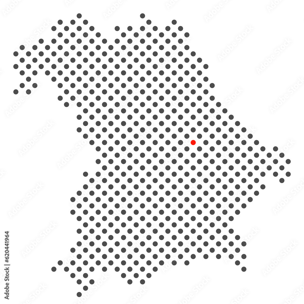 Regensbrug im Bundesland Bayern: Karte aus dunklen Punkten mit roter Markierung