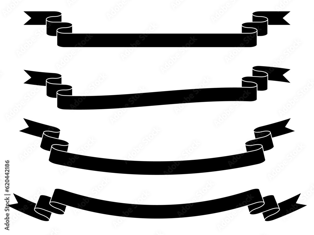 シンプルで長いモノクロのタイトルリボンのセット(黒)