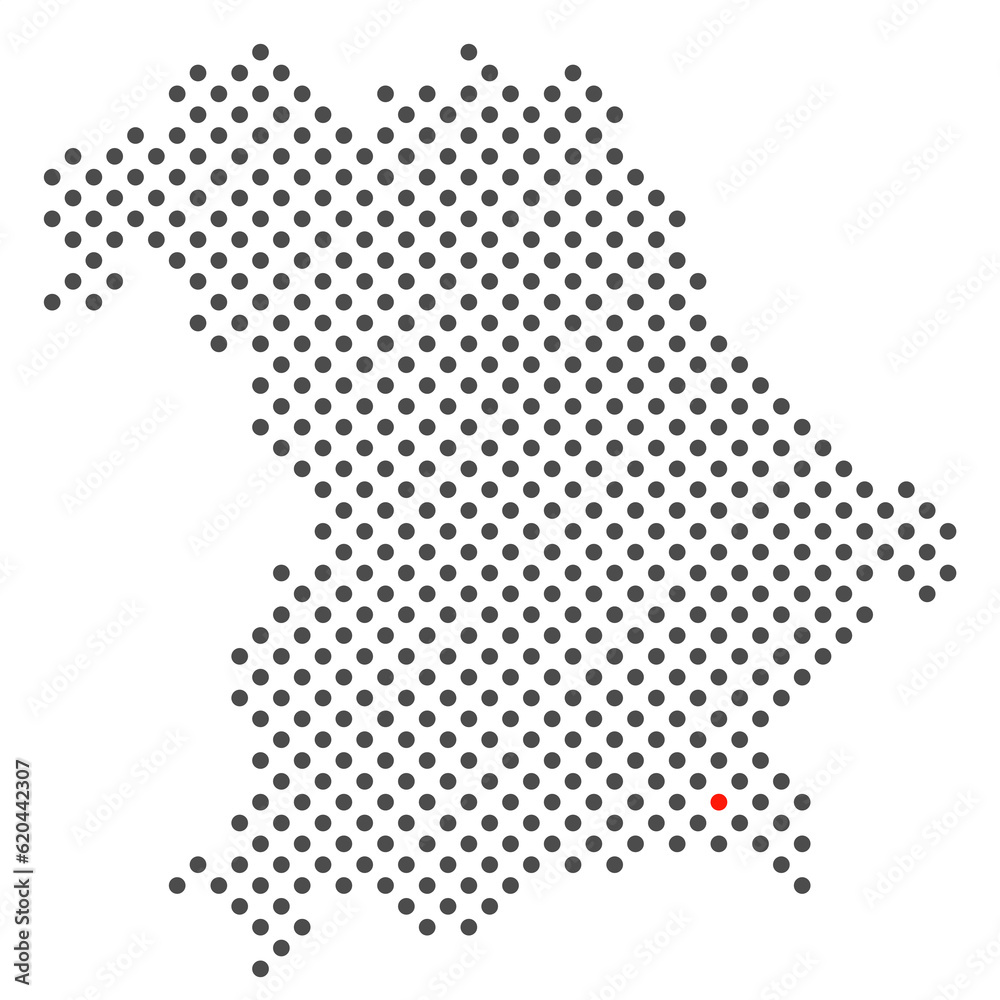 Traunstein im Bundesland Bayern: Karte aus dunklen Punkten mit roter Markierung