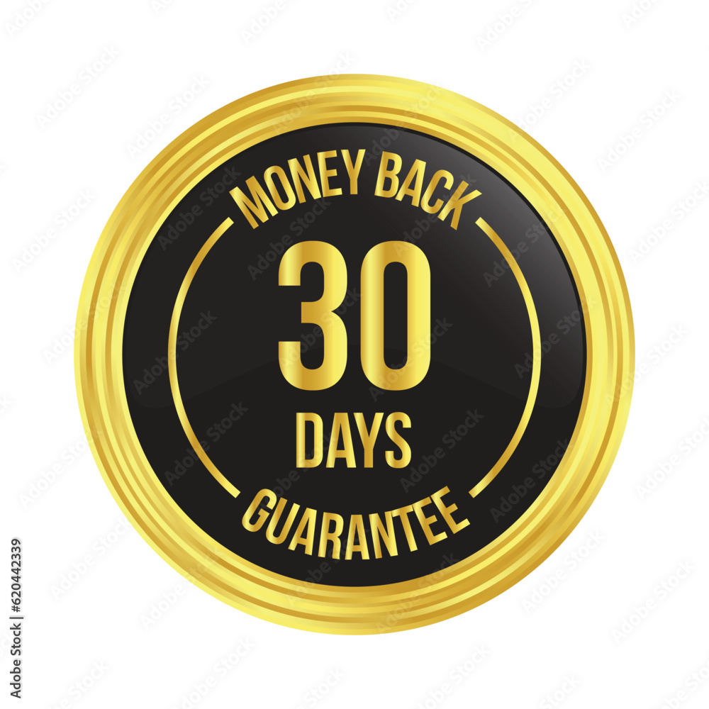 Glossy 30 Days Money Back Guarantee, Full Refund Guarantee, 100 Percent Refund Badge, Quality Assurance Badge, Reliability In Business And Services Online And Offline Design Element
