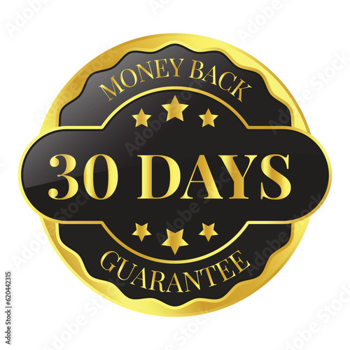 Glossy 30 Days Money Back Guarantee, Full Refund Guarantee, 100 Percent Refund Badge, Quality Assurance Badge, Reliability In Business And Services Online And Offline Design Element