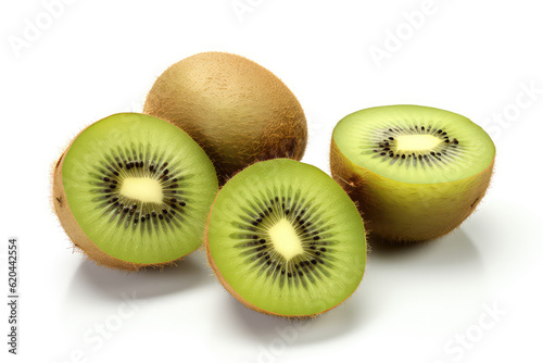 Kiwi fruit with cut in half isolated on white background. (ai generated)