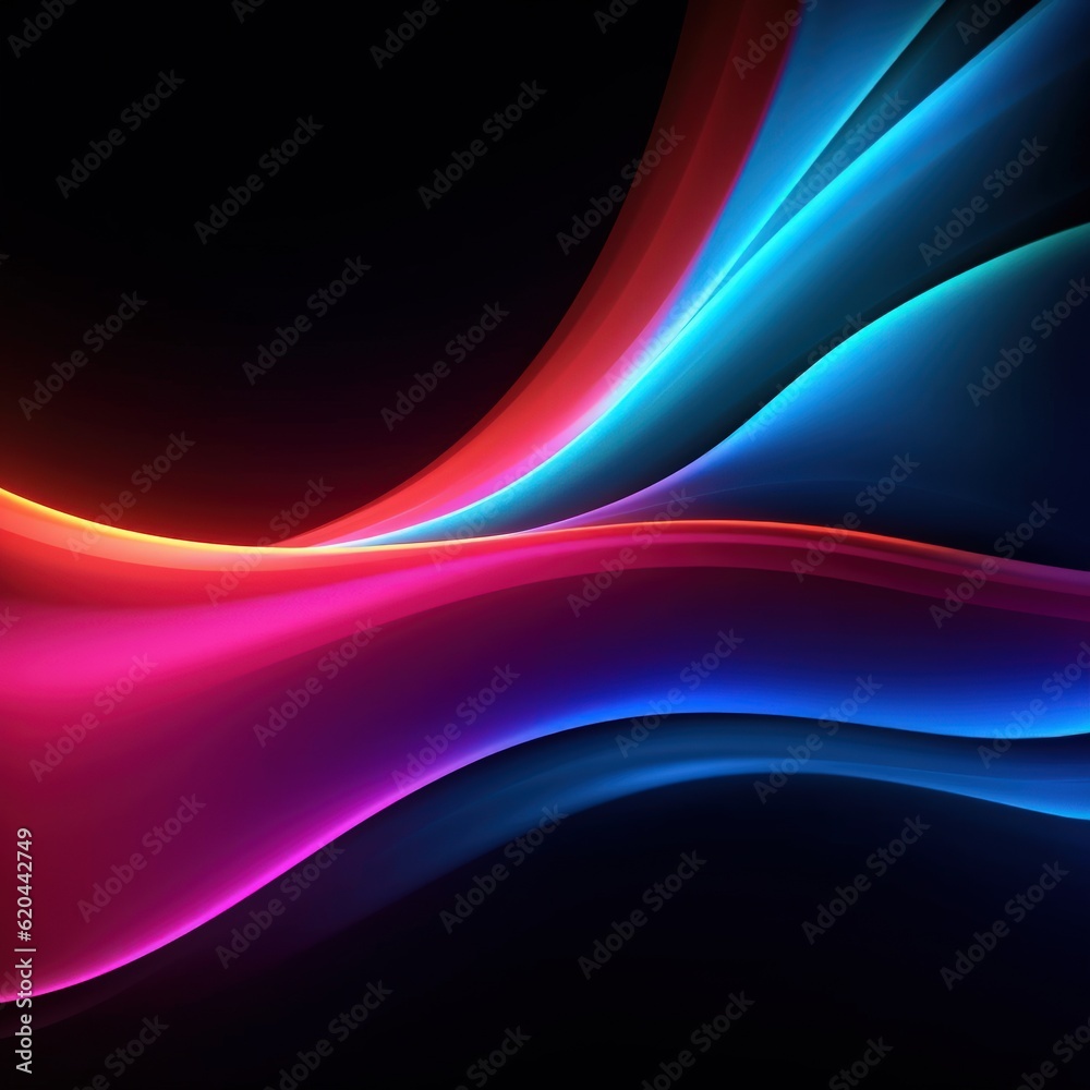 Naklejka premium Visualization of sound waves. Abstract futuristic background with colorful glowing neon moving high speed wave lines and bokeh lights. Data transfer concept. Fantastic wallpaper. Generative AI