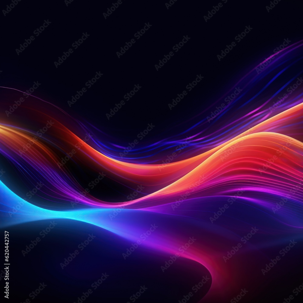 Visualization of sound waves. Abstract futuristic background with colorful glowing neon moving high speed wave lines and bokeh lights. Data transfer concept. Fantastic wallpaper. Generative AI Visualization of sound waves. Abstract futuristic background with colorful glowing neon moving high speed wave lines and bokeh lights. Data transfer concept. Fantastic wallpaper. Generative AI