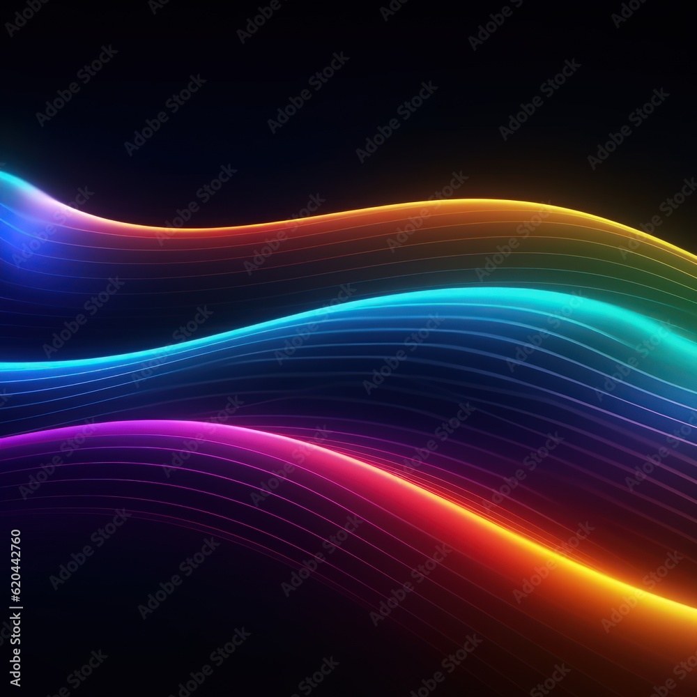 Visualization of sound waves. Abstract futuristic background with colorful glowing neon moving high speed wave lines and bokeh lights. Data transfer concept. Fantastic wallpaper. Generative AI Visualization of sound waves. Abstract futuristic background with colorful glowing neon moving high speed wave lines and bokeh lights. Data transfer concept. Fantastic wallpaper. Generative AI