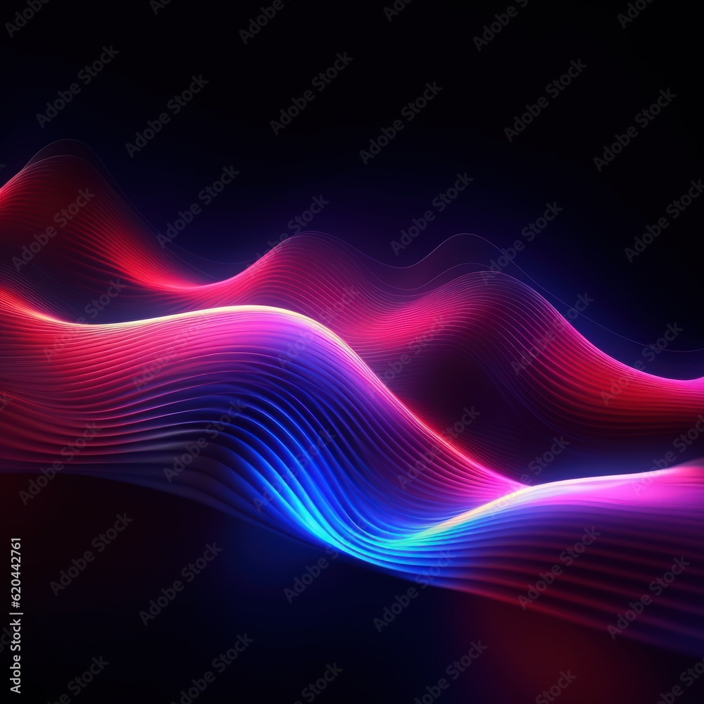 Fototapeta premium Visualization of sound waves. Abstract futuristic background with colorful glowing neon moving high speed wave lines and bokeh lights. Data transfer concept. Fantastic wallpaper. Generative AI