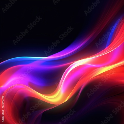 Visualization of sound waves. Abstract futuristic background with colorful glowing neon moving high speed wave lines and bokeh lights. Data transfer concept. Fantastic wallpaper. Generative AI