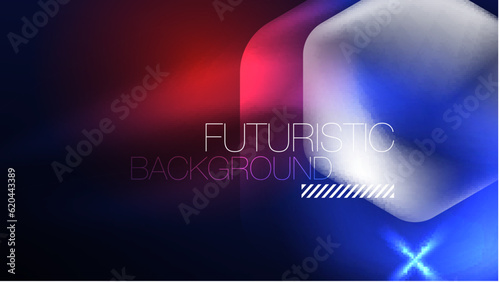 Glowing blue neon hexagons in dark space. Digital technology cyberspace hi-tech techno abstract background template