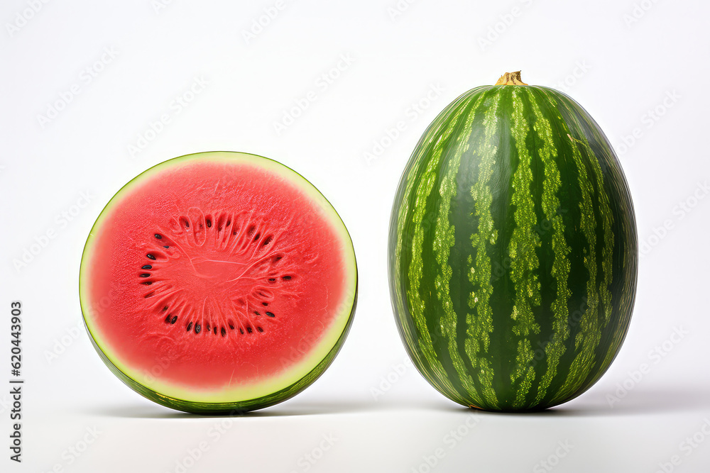 Juicy watermelon with sliced isolated on white background. (ai generated) Juicy watermelon with sliced isolated on white background. (ai generated)