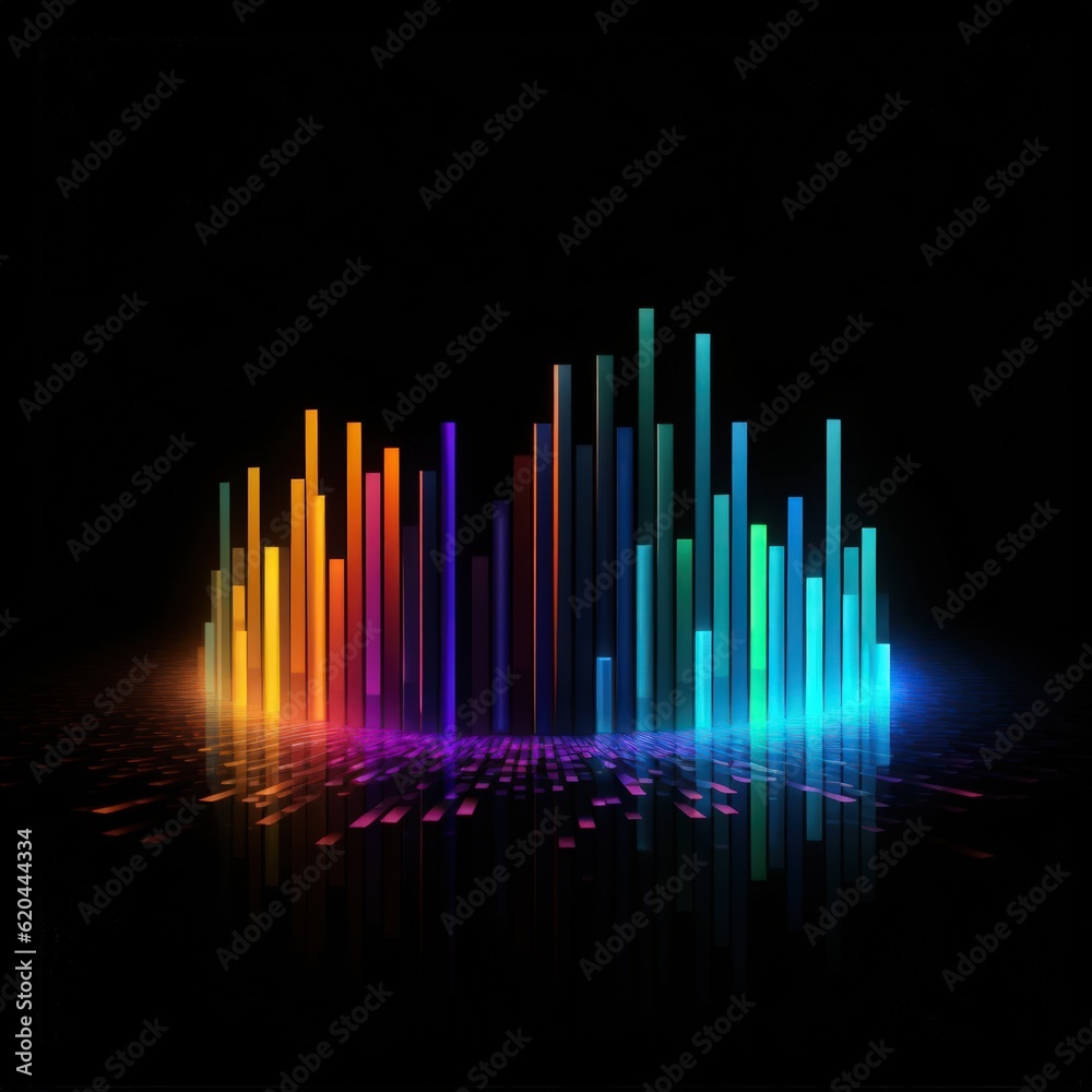 Visualization of sound waves. Abstract futuristic background with colorful glowing neon moving high speed wave lines and bokeh lights. Data transfer concept. Fantastic wallpaper. Generative AI Visualization of sound waves. Abstract futuristic background with colorful glowing neon moving high speed wave lines and bokeh lights. Data transfer concept. Fantastic wallpaper. Generative AI