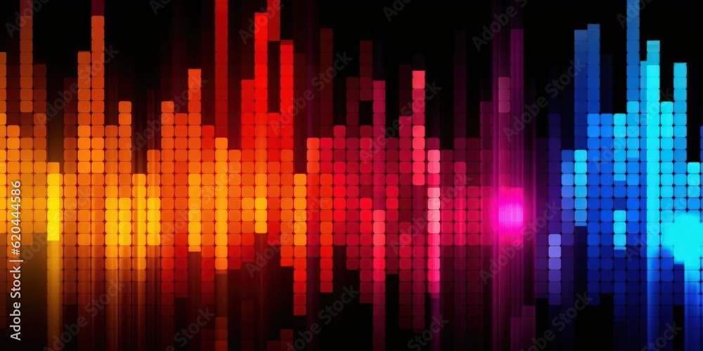 Visualization of sound waves. Abstract futuristic background with colorful glowing neon moving high speed wave lines and bokeh lights. Data transfer concept. Fantastic wallpaper. Generative AI Visualization of sound waves. Abstract futuristic background with colorful glowing neon moving high speed wave lines and bokeh lights. Data transfer concept. Fantastic wallpaper. Generative AI