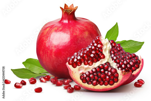 Pomegranate with cut in half isolated on white background. (ai generated)