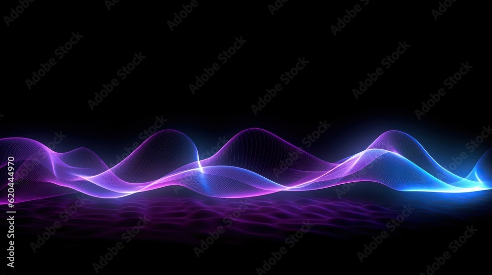 Visualization of sound waves. Abstract futuristic background with colorful glowing neon moving high speed wave lines and bokeh lights. Data transfer concept. Fantastic wallpaper. Generative AI Visualization of sound waves. Abstract futuristic background with colorful glowing neon moving high speed wave lines and bokeh lights. Data transfer concept. Fantastic wallpaper. Generative AI