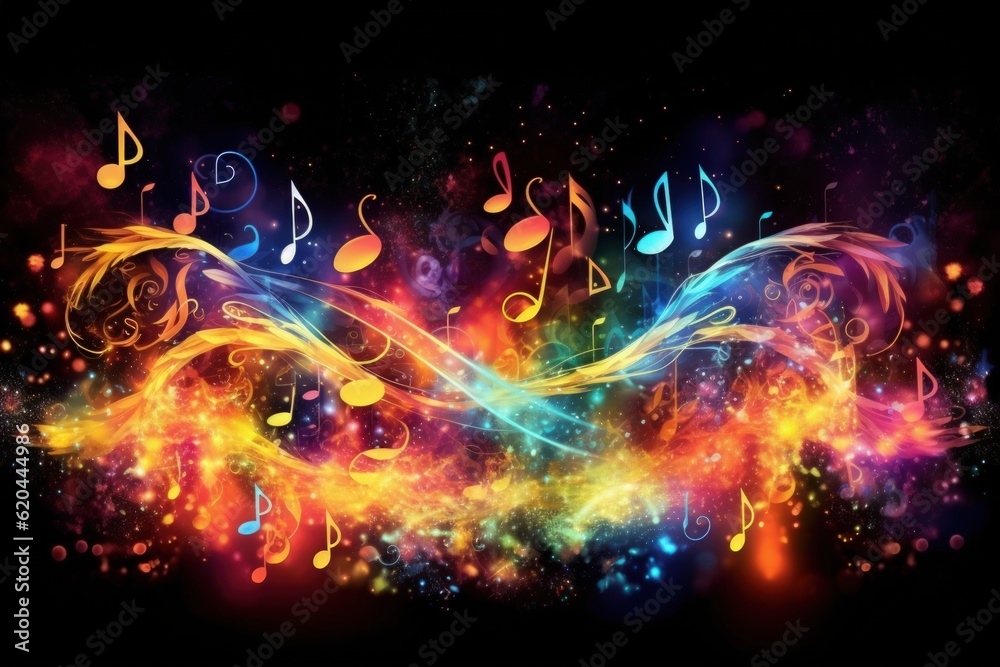 Visualization of sound waves. Abstract futuristic background with colorful glowing neon moving high speed wave lines and bokeh lights. Data transfer concept. Fantastic wallpaper. Generative AI