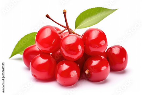 Cherry isolated. Sour cherry. Cherries with leaves on white background. Sour cherries on white. Cherry set. (ai generated)