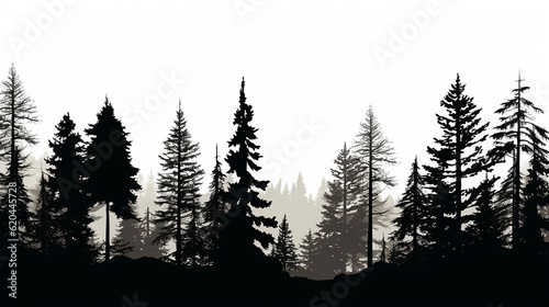 Forest of Christmas fir trees silhouette coniferous. Generative AI