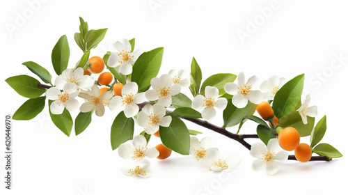 Orange blossoms on their own with a clipping path. Generative AI