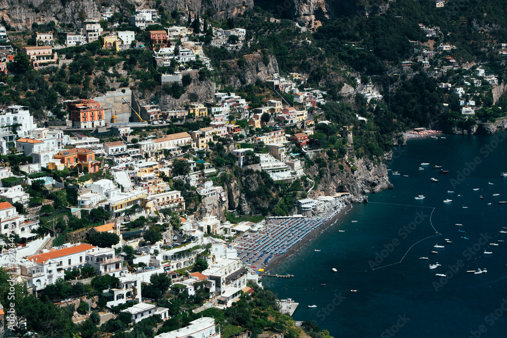 View of the beautiful town of Positano, on the Amalfi coast. World Heritage Site in Italy, Europe. Unique paradise and one of the best known summer destinations in the world