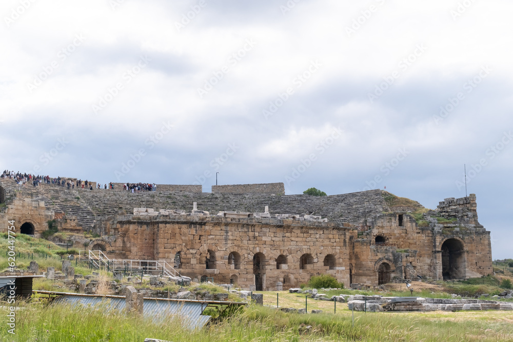 Ancient roman amphitheater in the ruins of Hierapolis, Pamukkale, Denizli Province, Turkey