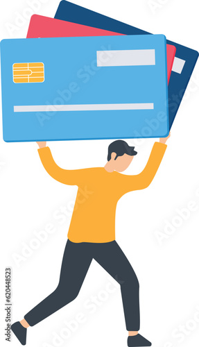 Credit card debt, financial problems, loan or obligation, overspending or expense, money trouble, frustrated businessman, credit card, debt burden or loan payment

