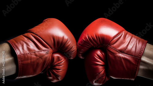 Two male hands in boxing gloves sports confrontation. Generative AI