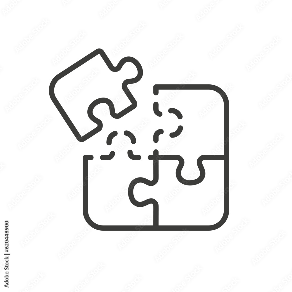 Puzzle icon. Vector illustration on white. Editable stroke.