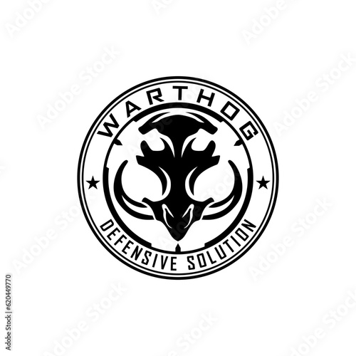 warthog Skull Head. warthog military black and white logo design template photo