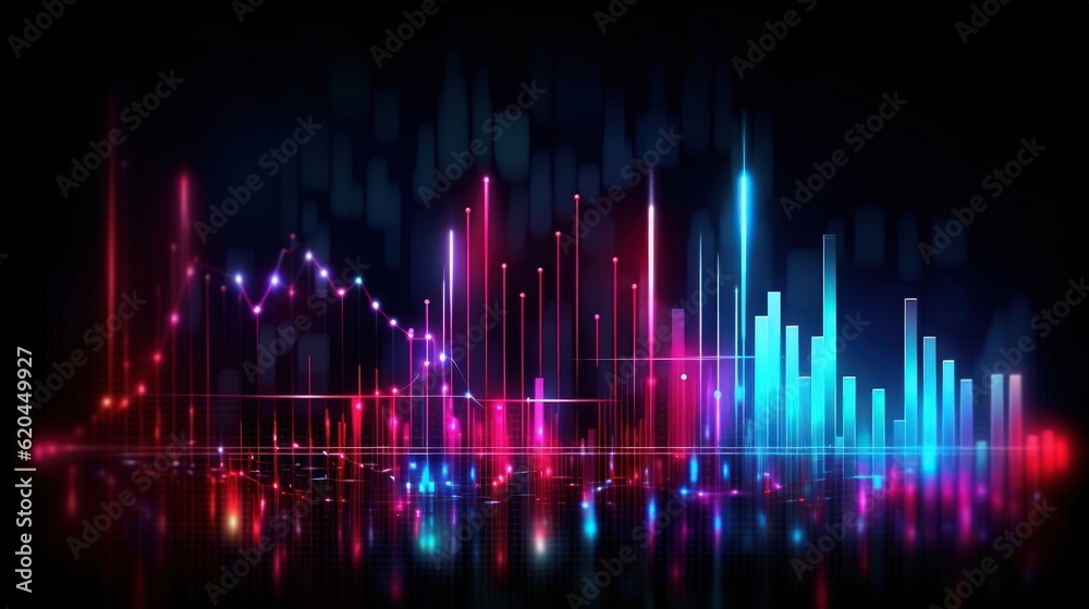 Visualization of sound waves. Abstract futuristic background with colorful glowing neon moving high speed wave lines and bokeh lights. Data transfer concept. Fantastic wallpaper. Generative AI Visualization of sound waves. Abstract futuristic background with colorful glowing neon moving high speed wave lines and bokeh lights. Data transfer concept. Fantastic wallpaper. Generative AI