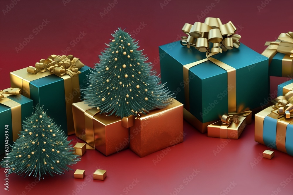 festive Christmas gifts 3d-illustration wrapped packages festive Christmas gifts 3d-illustration wrapped packages