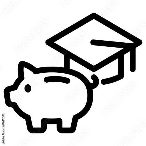 Piggy bank icon, Education fund, Save money concept, Vector outline illustration.