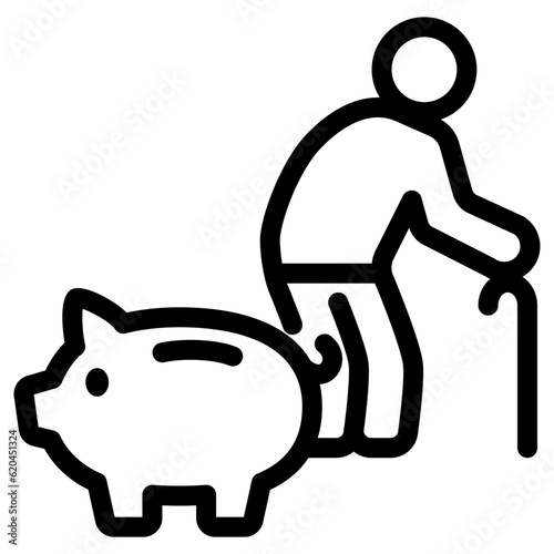 Piggy bank icon, Retirement fund, Save money concept, Vector outline illustration.