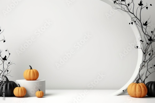 Eerie halloween style podium on white background mysterious spooky showcase for product presentation and mock-up display, 3D rendering, Generative AI.